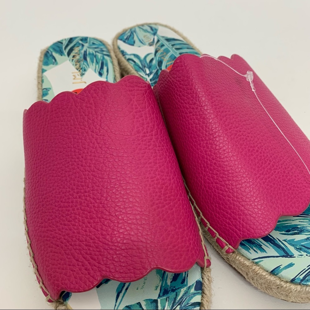 J. McLaughlin Pink Pebbled Leather Tropical Espadrille Slide Sandals New Size 10 - Picture 6 of 9